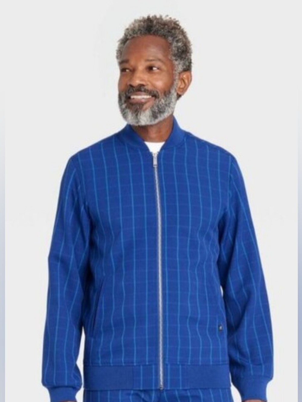 Adult Plaid Bomber Jacket - Blue, Size L, NWT
